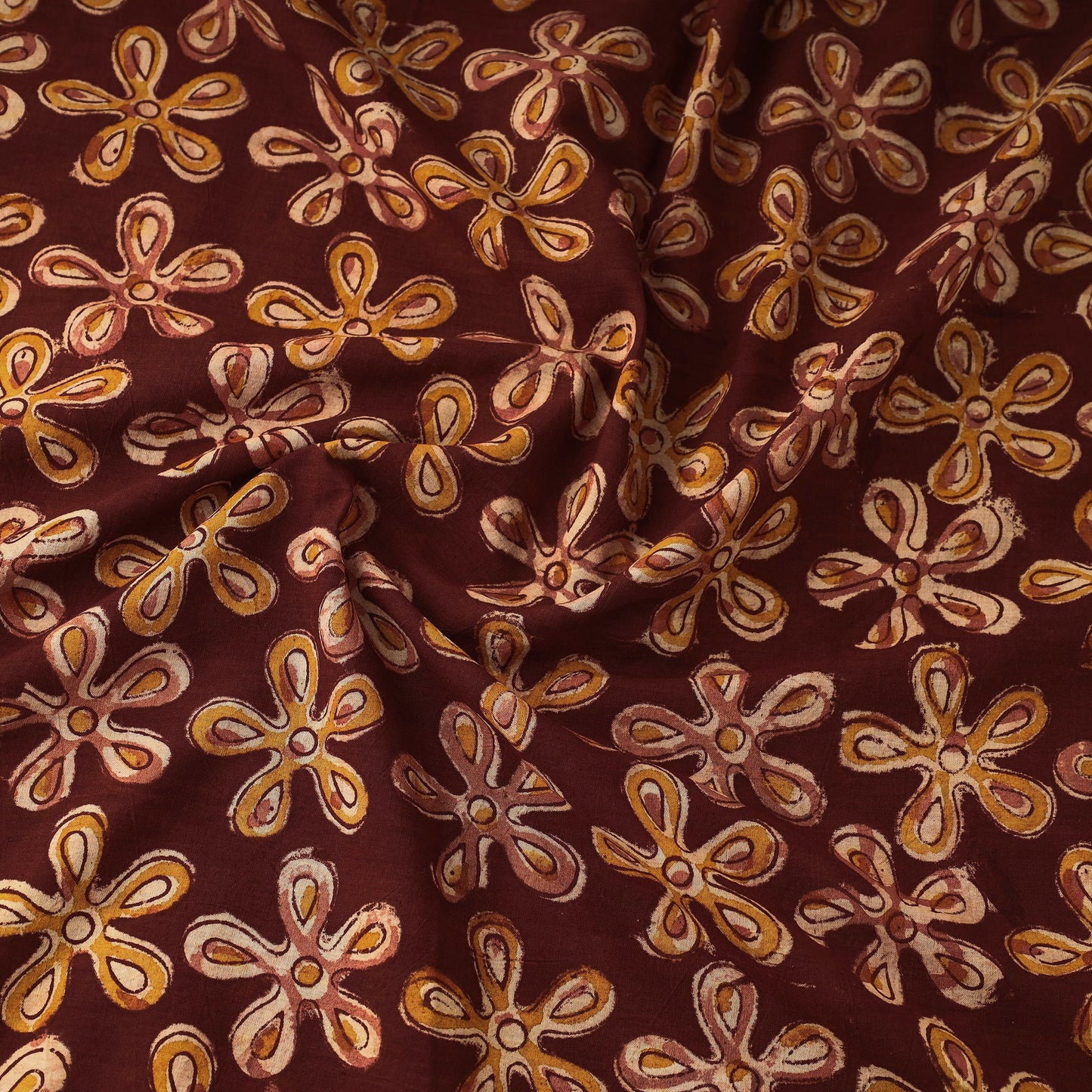 Maroon Natural Dyed Block Print Cotton Kalamkari Fabric