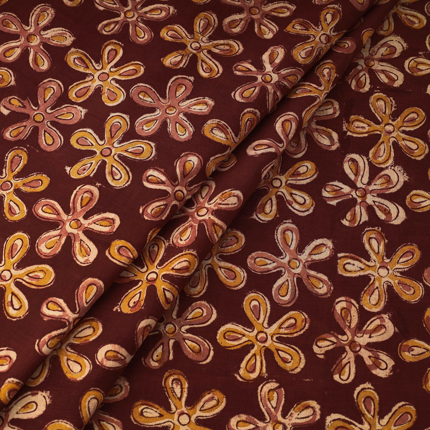  Maroon Natural Dyed Block Print Cotton Kalamkari Fabric