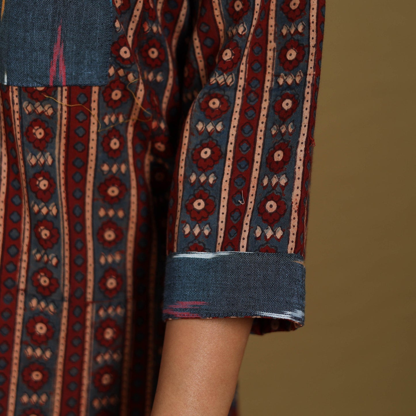 Maroon - natural dyed cotton a-line hand kurta with ikat