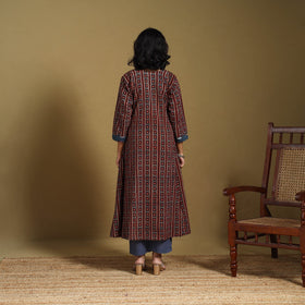Maroon - natural dyed cotton a-line hand kurta with ikat