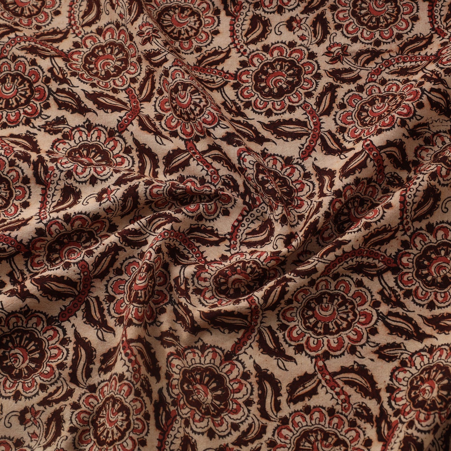 Maroon Natural Dyed Block Print Cotton Pedana Kalamkari Fabric