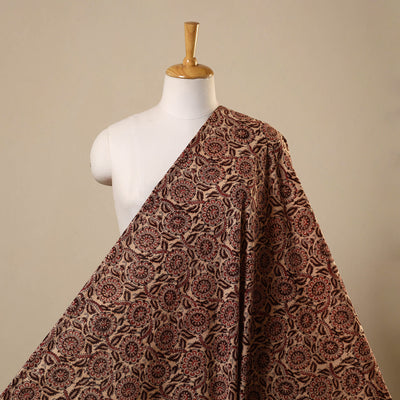 Maroon Natural Dyed Block Print Cotton Pedana Kalamkari Fabric