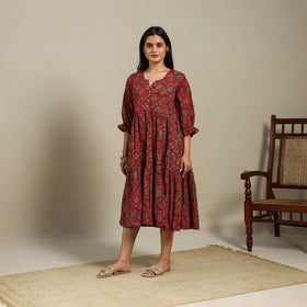 Maroon - natural dyed cotton tiered dress 06 - handcrafted