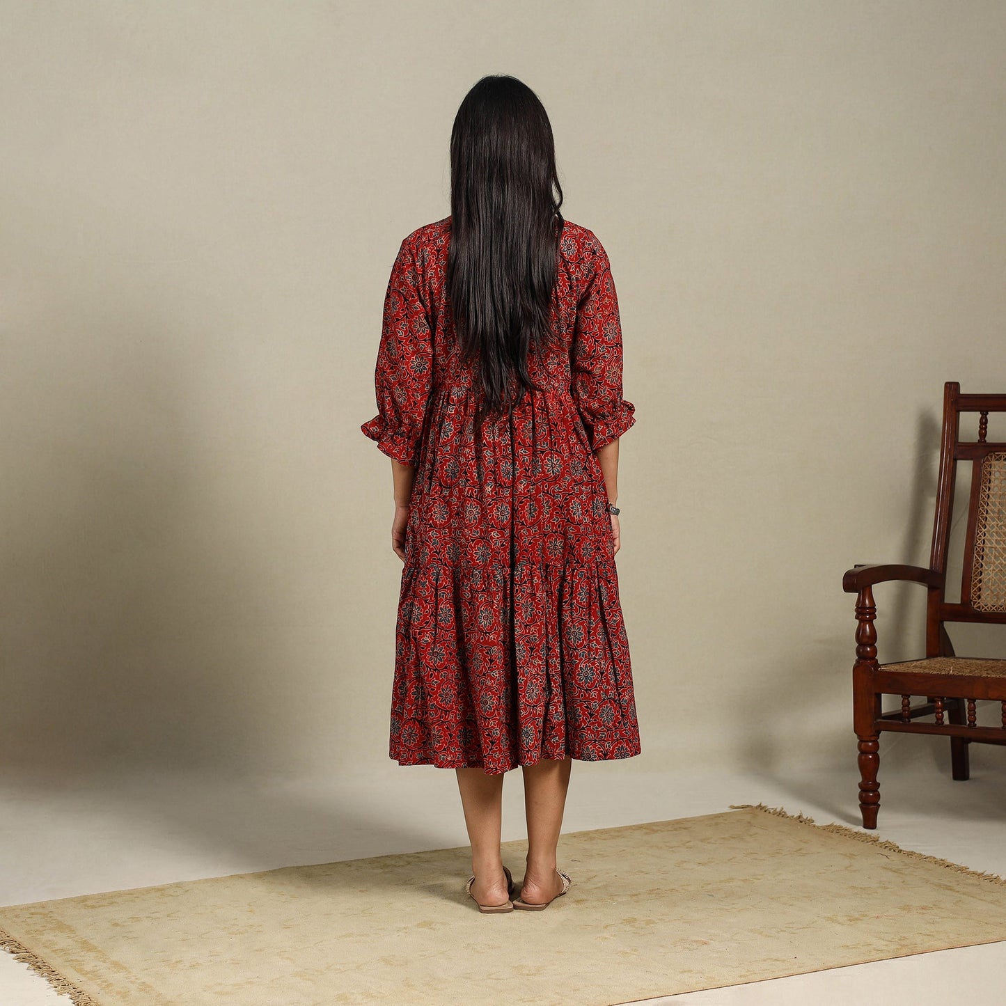 Maroon - natural dyed cotton tiered dress 06 - handcrafted