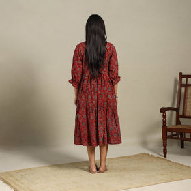 Maroon - natural dyed cotton tiered dress 06 - handcrafted