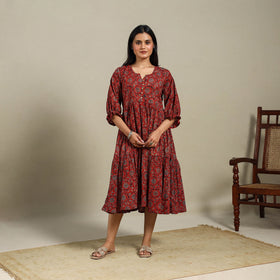 Maroon - natural dyed cotton tiered dress 06 - handcrafted