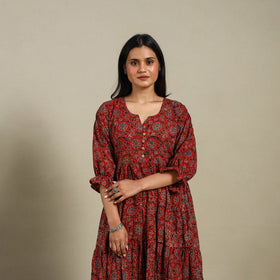 Maroon - natural dyed cotton tiered dress 06 - handcrafted