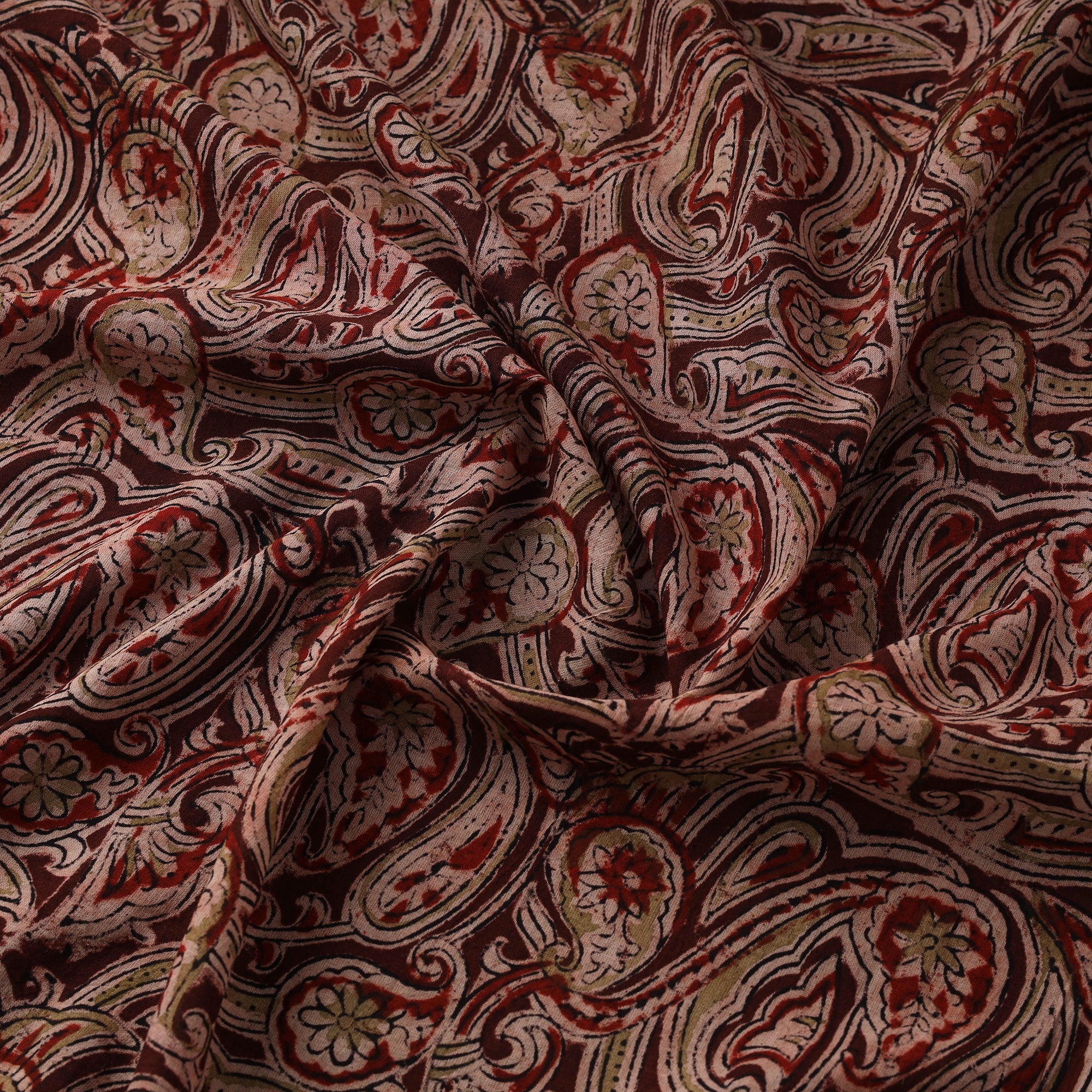 Natural Print Maroon Natural Dyed Hand Block Print Pure Mul Cotton Pedana Kalamkari ...