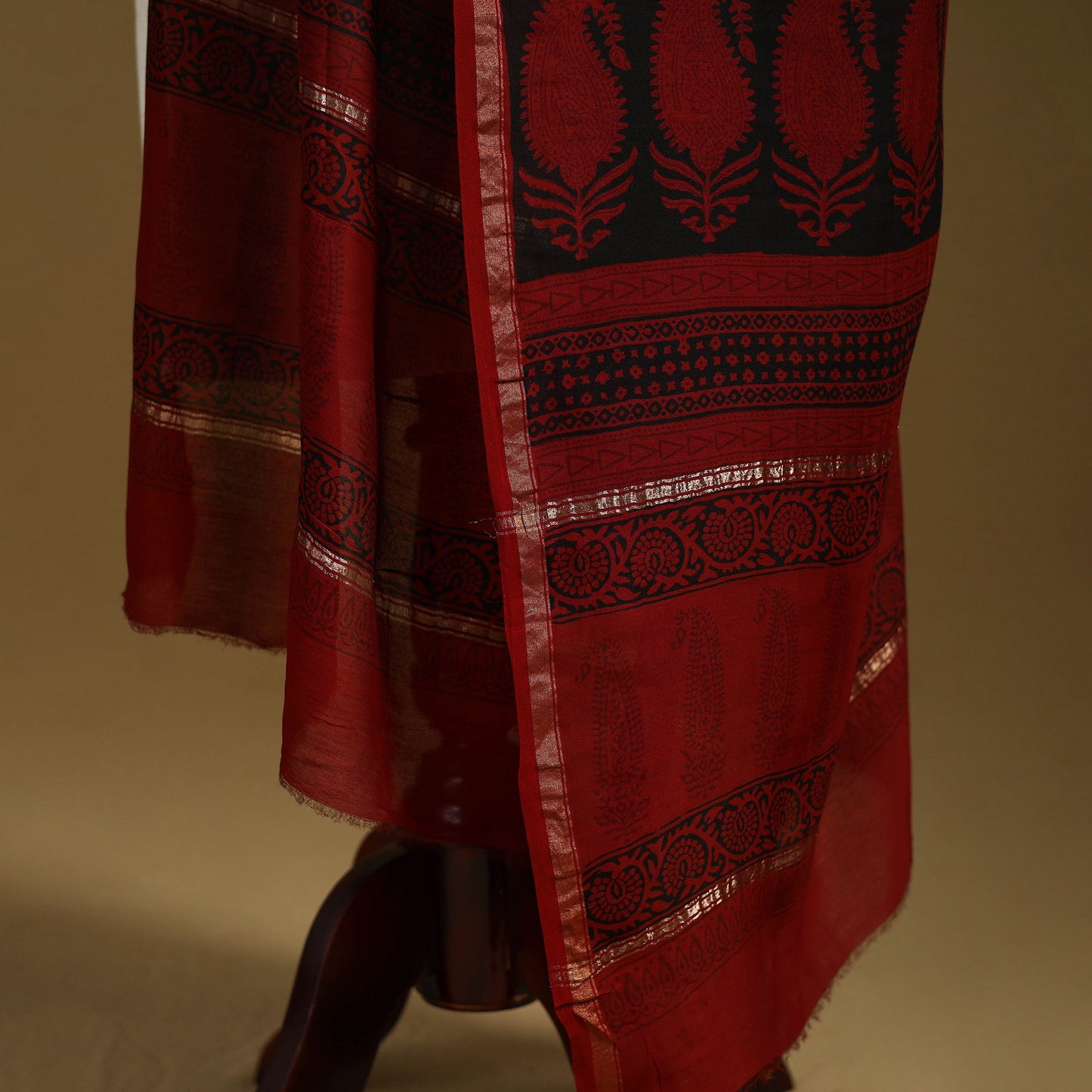Maroon - natural dyed hand chanderi silk bagh dupatta 09