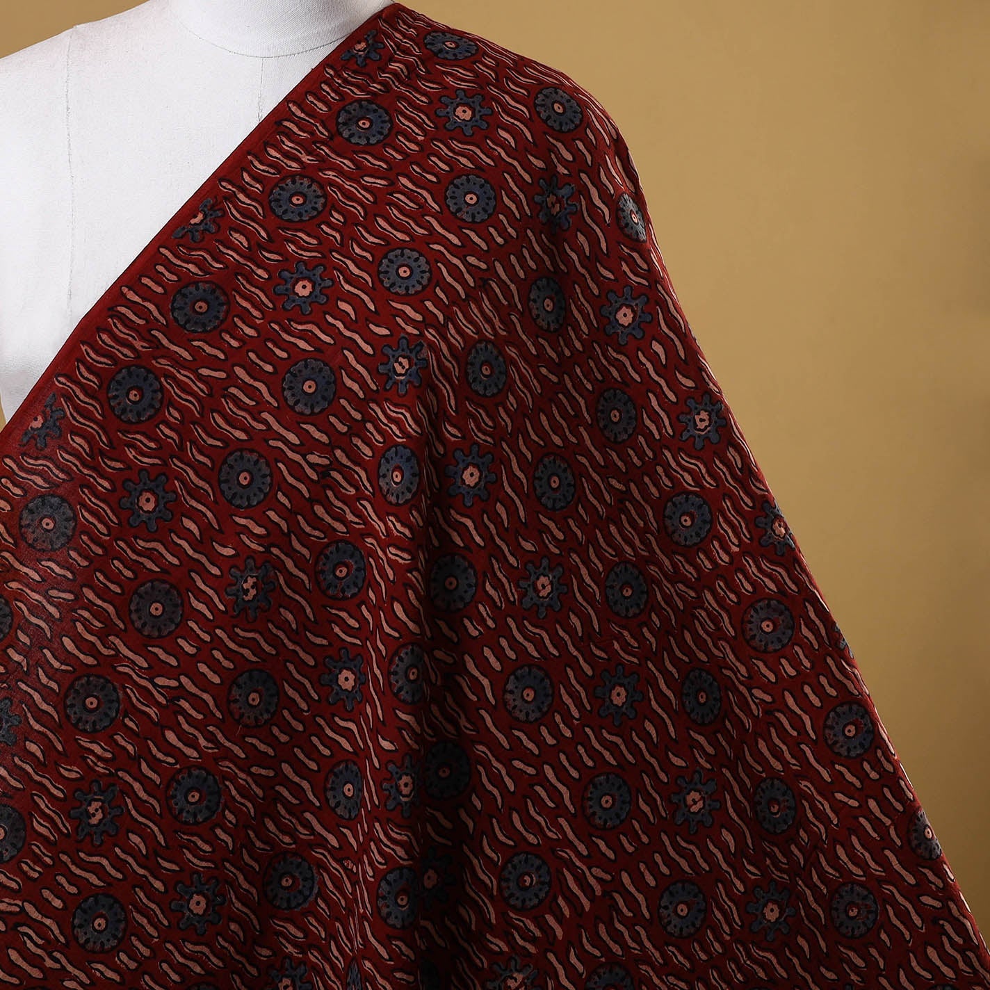 Maroon - natural dyed hand cotton fabric 16 - handcrafted