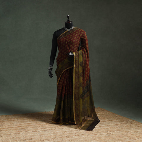 Natural dyed kota doria cotton hand block bagh print saree