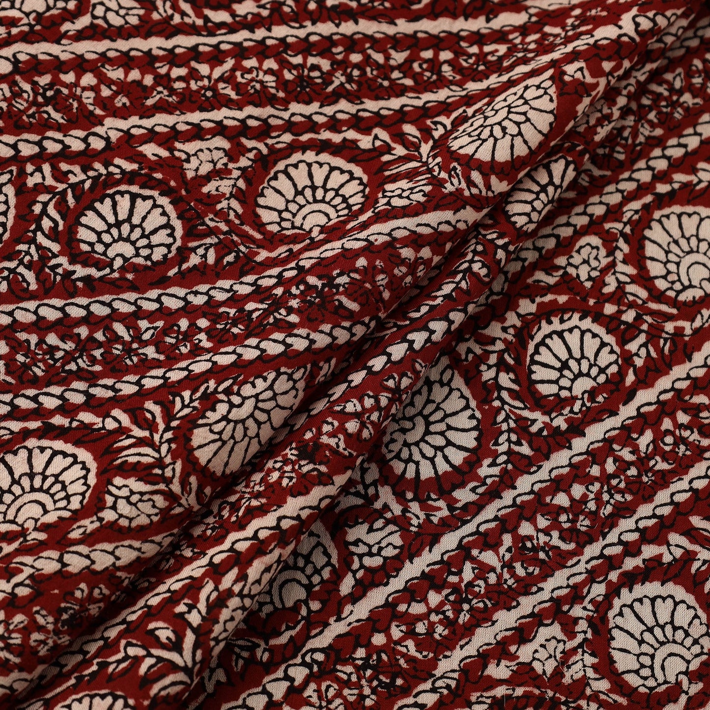 Buy Maroon Natural Dyed Mul Cotton Bagh Print Fabric