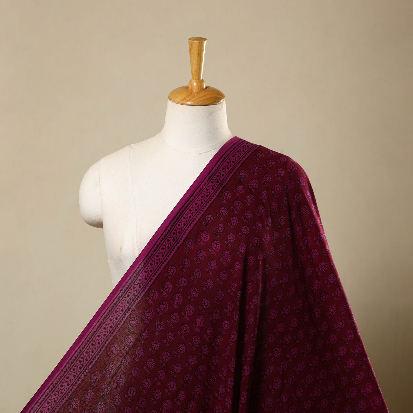 Buy Maroon Natural Dyed Mul Cotton Bagh Print Fabric