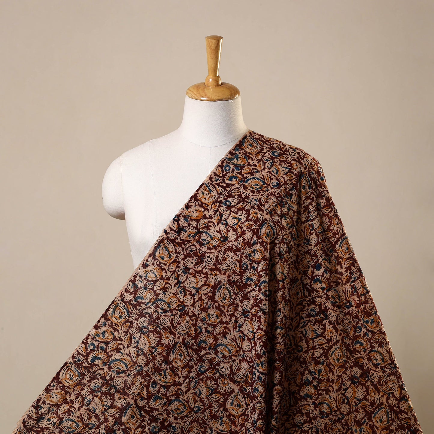 Maroon Natural Dyed Pedana Block Print Cotton Kalamkari Fabric