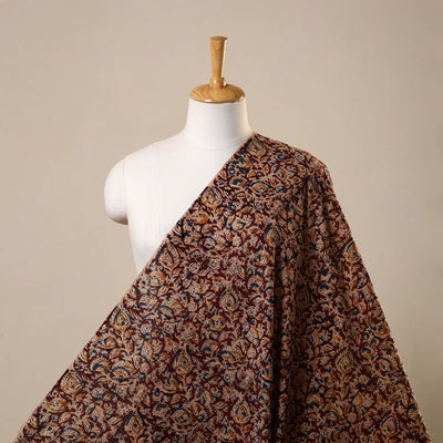 Maroon Natural Dyed Pedana Block Print Cotton Kalamkari Fabric