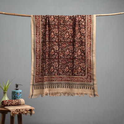 Natural dyed pedana kalamkari printed handloom cotton towel