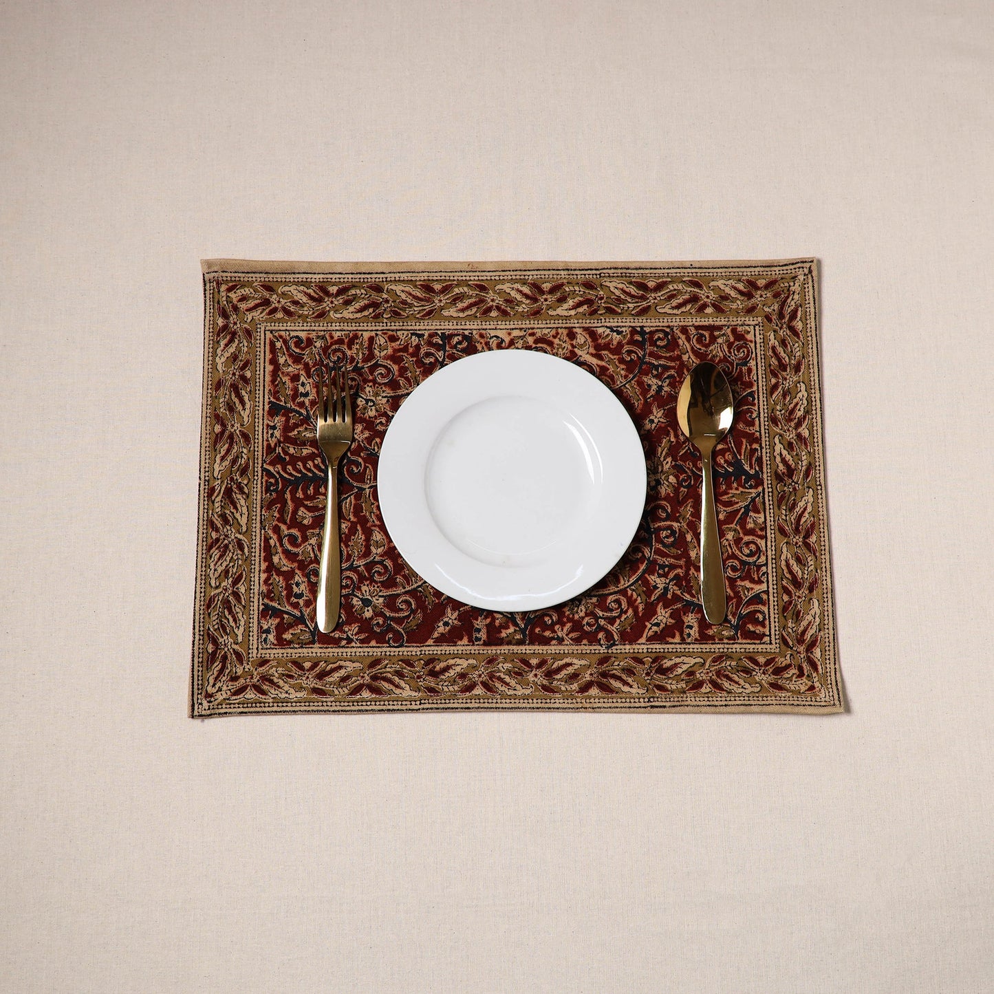 Maroon - natural dyed pedana kalamkari cotton table mat 17