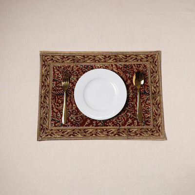 Maroon - natural dyed pedana kalamkari cotton table mat 17