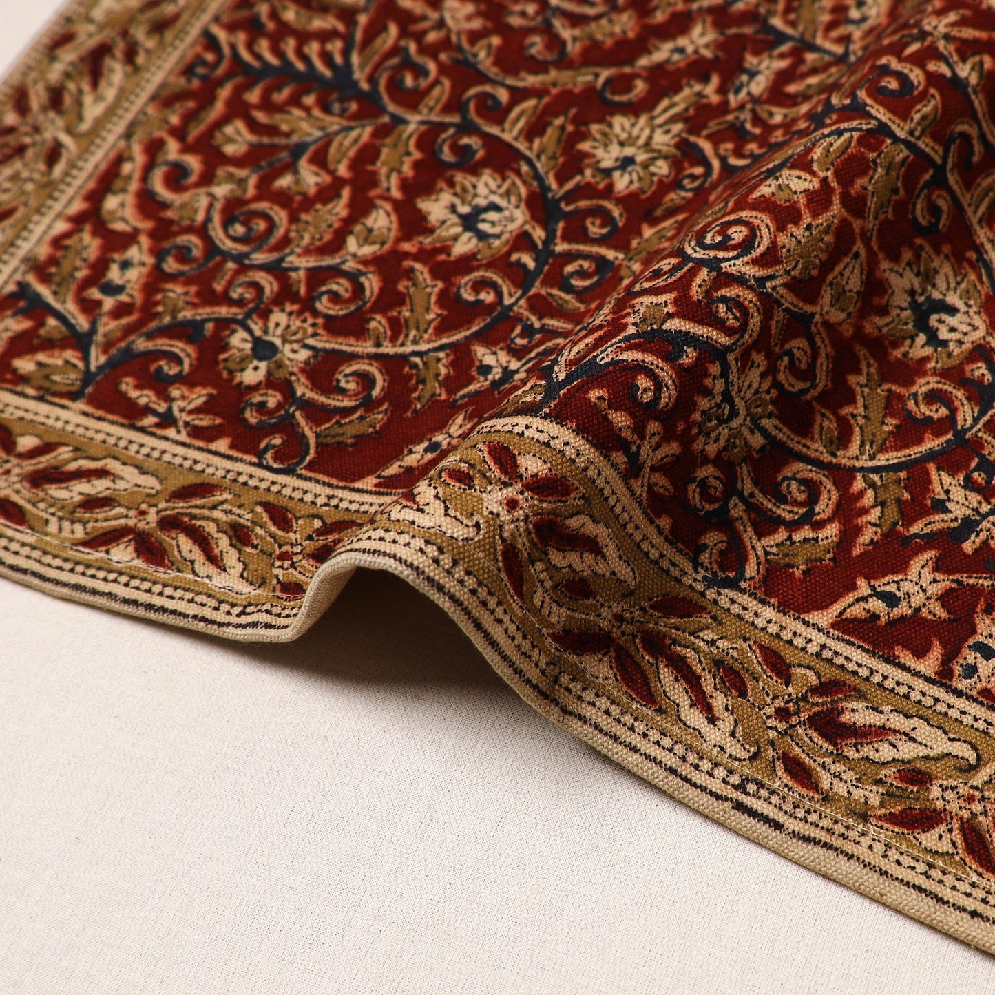 Maroon - natural dyed pedana kalamkari cotton table mat 17