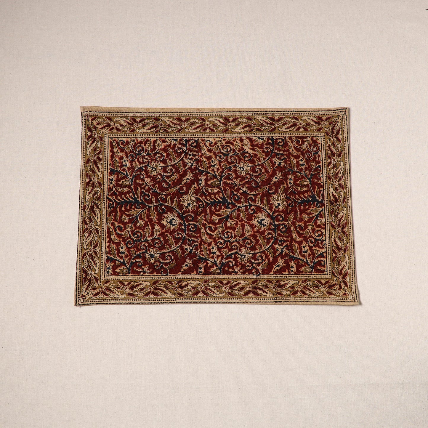 Maroon - natural dyed pedana kalamkari cotton table mat 17