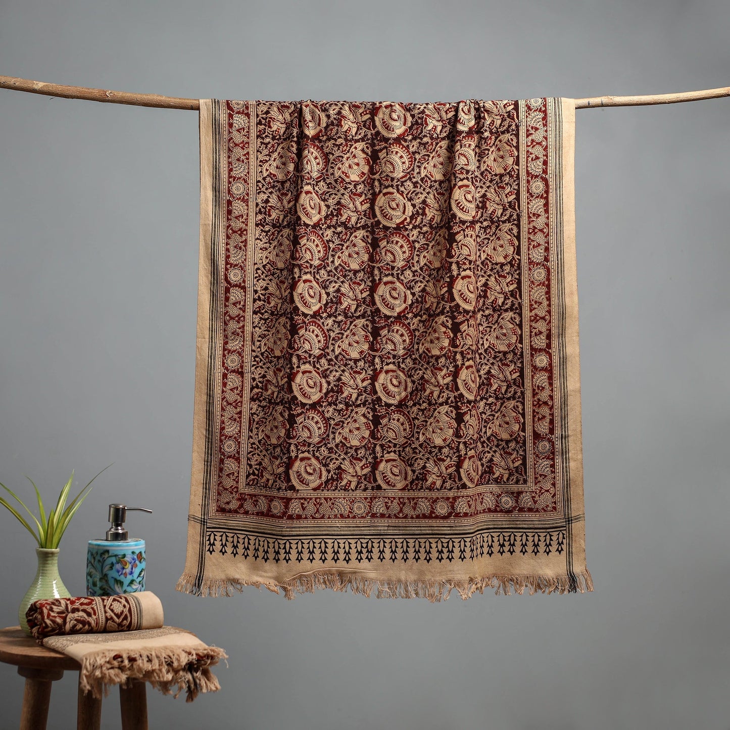 Natural dyed pedana kalamkari printed handloom cotton towel