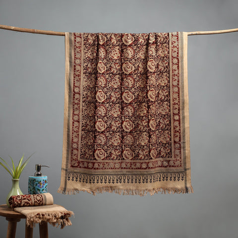 Natural dyed pedana kalamkari printed handloom cotton towel