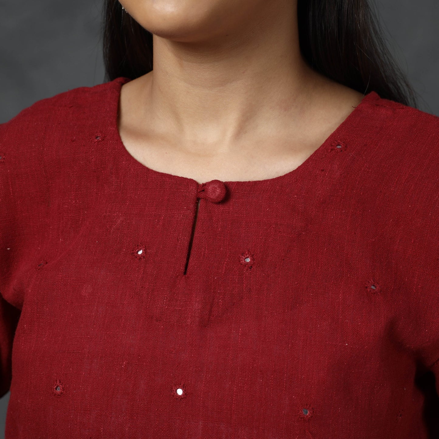 Organic Kala Cotton Handloom Mirror Work Long Kurta for Women