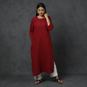 Organic Kala Cotton Handloom Mirror Work Long Kurta for Women