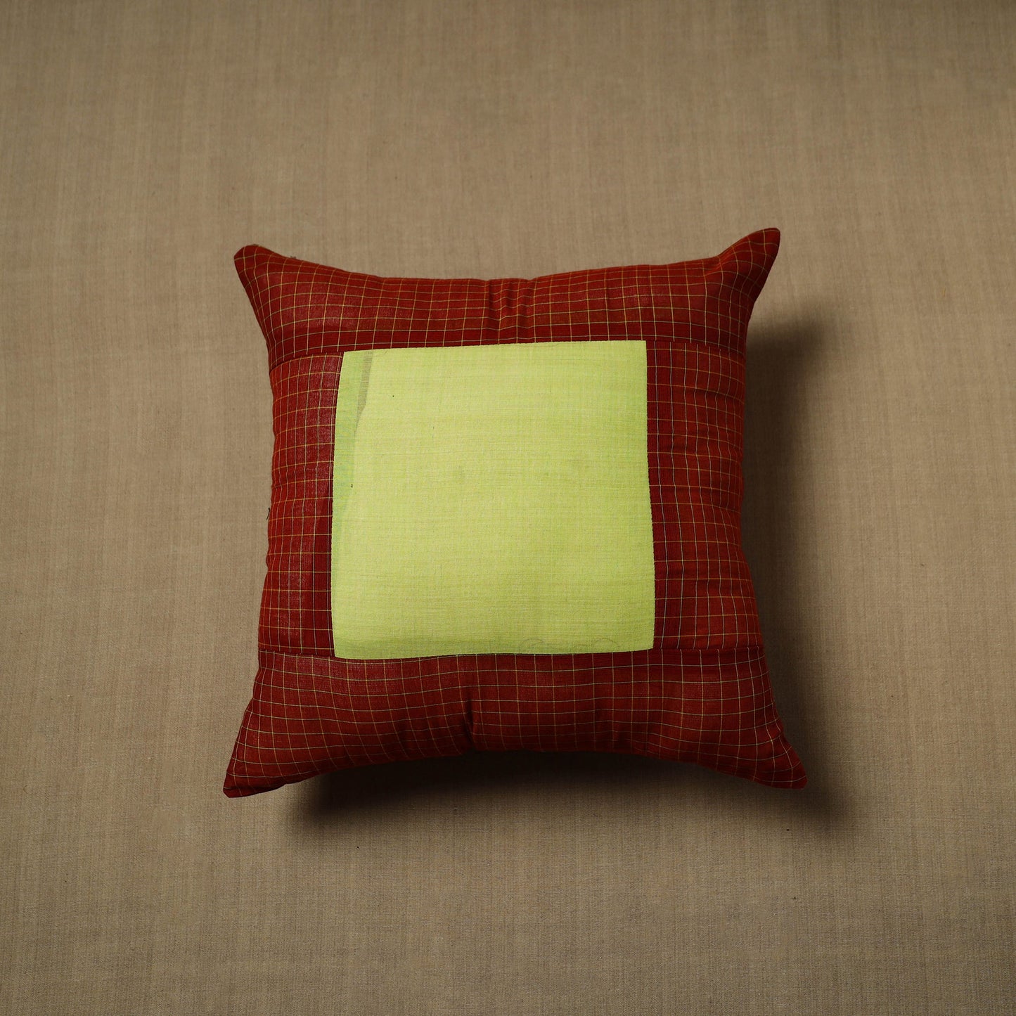 Maroon - Patchwork Cotton Kanchipuram Cushion Cover (16 x 16 in) 35