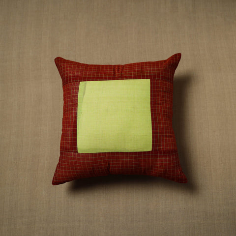 Maroon - Patchwork Cotton Kanchipuram Cushion Cover (16 x 16 in) 35