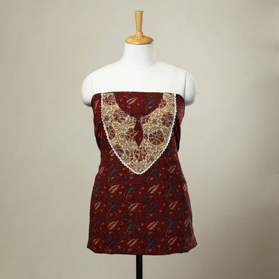 Maroon - patchwork cotton unstitched kurta material (2.5m)