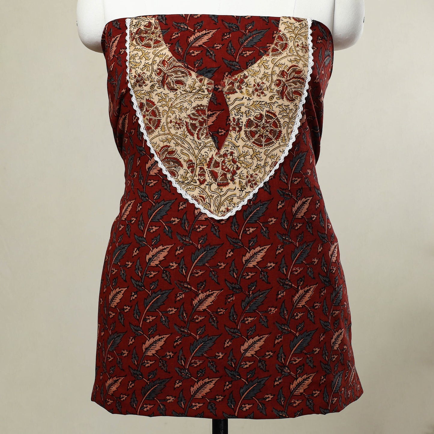 Maroon - patchwork cotton unstitched kurta material (2.5m)