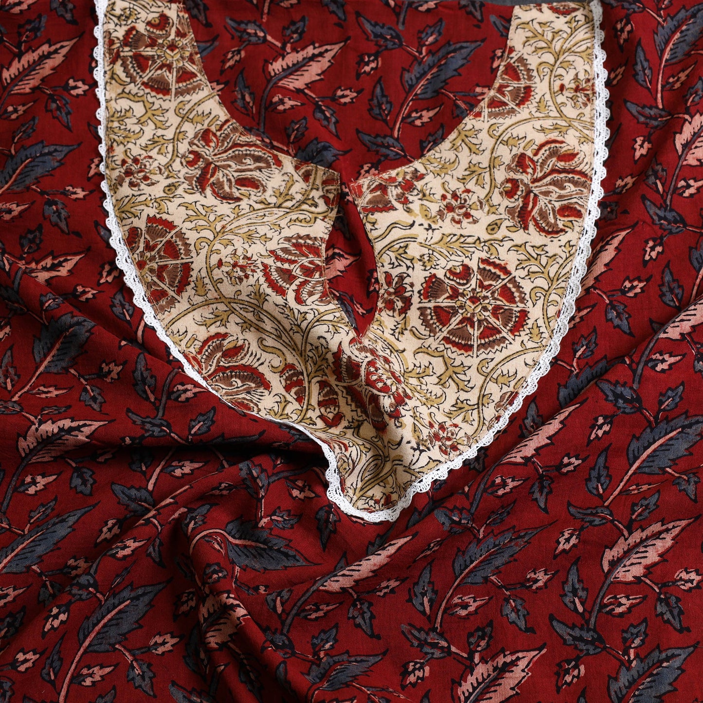 Maroon - patchwork cotton unstitched kurta material (2.5m)