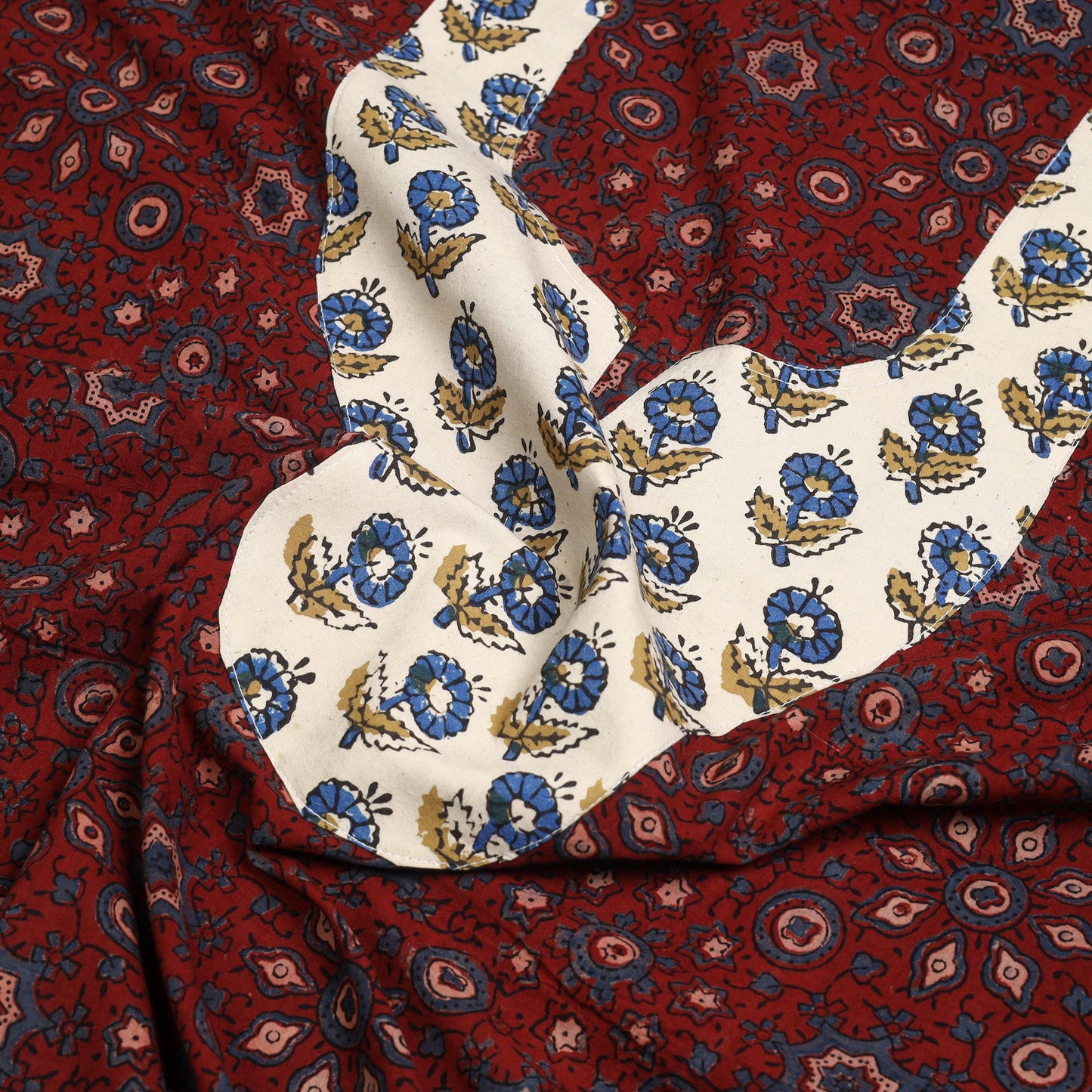 Buy Maroon Ajrakh Print Patchwork Cotton Kurta Material