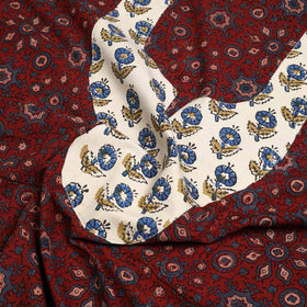 Buy Maroon Ajrakh Print Patchwork Cotton Kurta Material