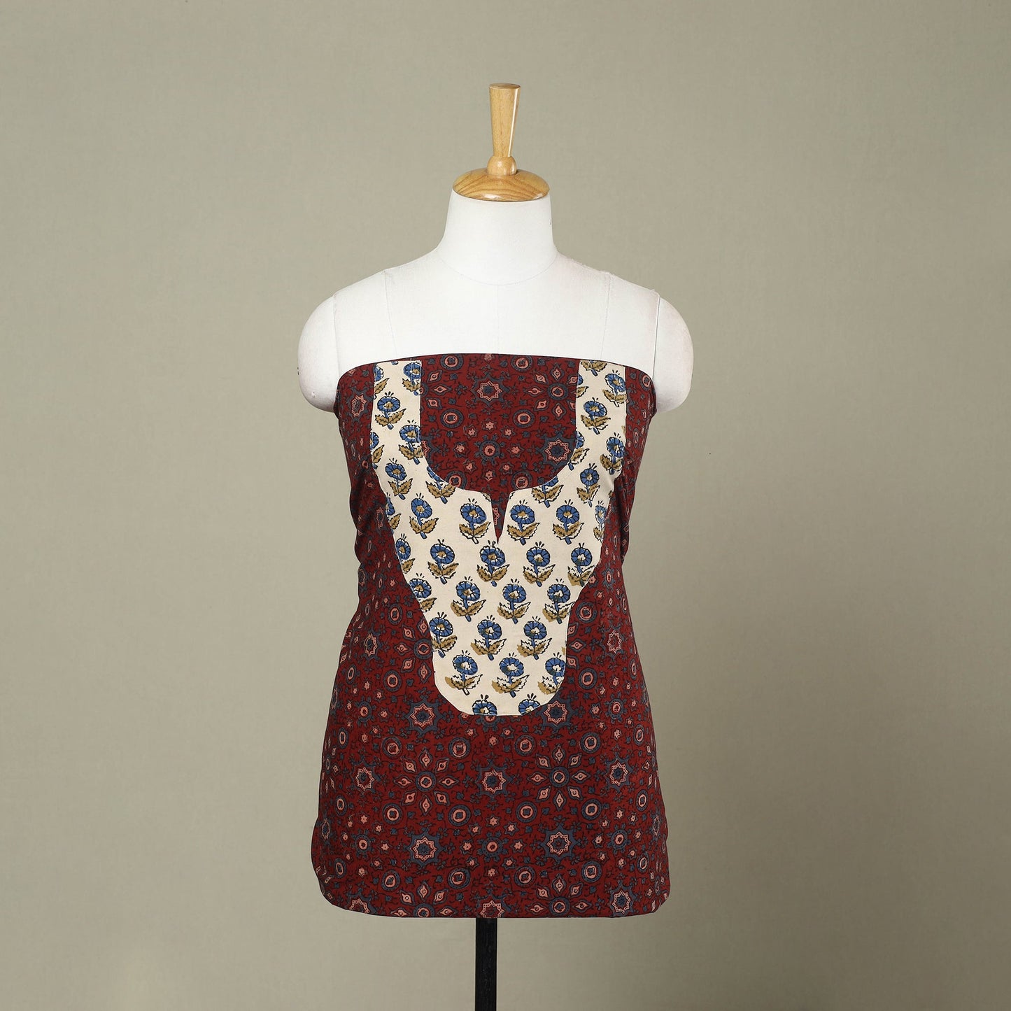 Buy Maroon Ajrakh Print Patchwork Cotton Kurta Material