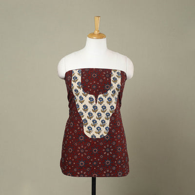 Buy Maroon Ajrakh Print Patchwork Cotton Kurta Material