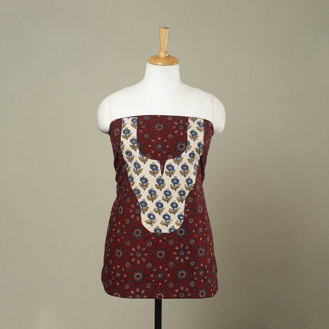 Buy Maroon Ajrakh Print Patchwork Cotton Kurta Material