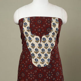 Buy Maroon Ajrakh Print Patchwork Cotton Kurta Material