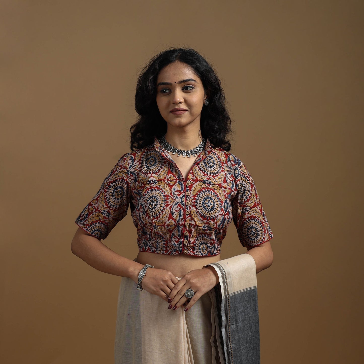 Pedana cotton natural dyed kalamkari readymade blouse 06