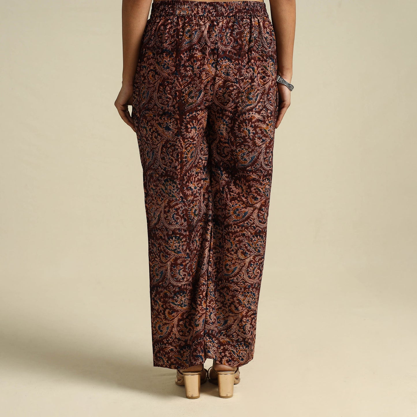  Maroon Pedana Block Print Cotton Kalamkari Palazzo