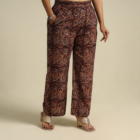  Maroon Pedana Block Print Cotton Kalamkari Palazzo