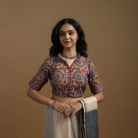 Pedana cotton natural dyed kalamkari readymade blouse 06