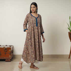  Pedana Kalamkari Block Printed Cotton A-Line Kurta with Tagai Work 11 