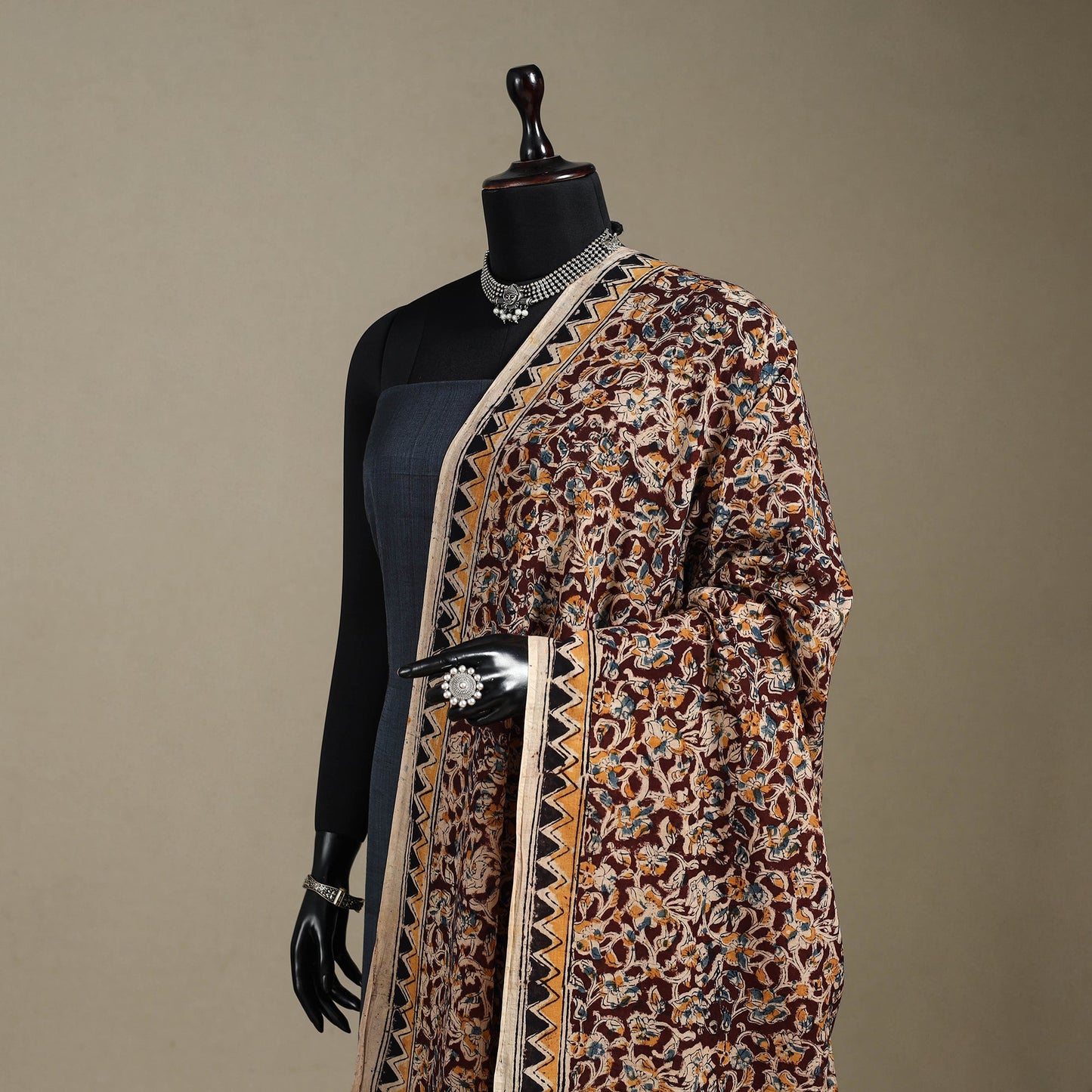 Maroon - pedana natural dyed cotton kalamkari dupatta 08