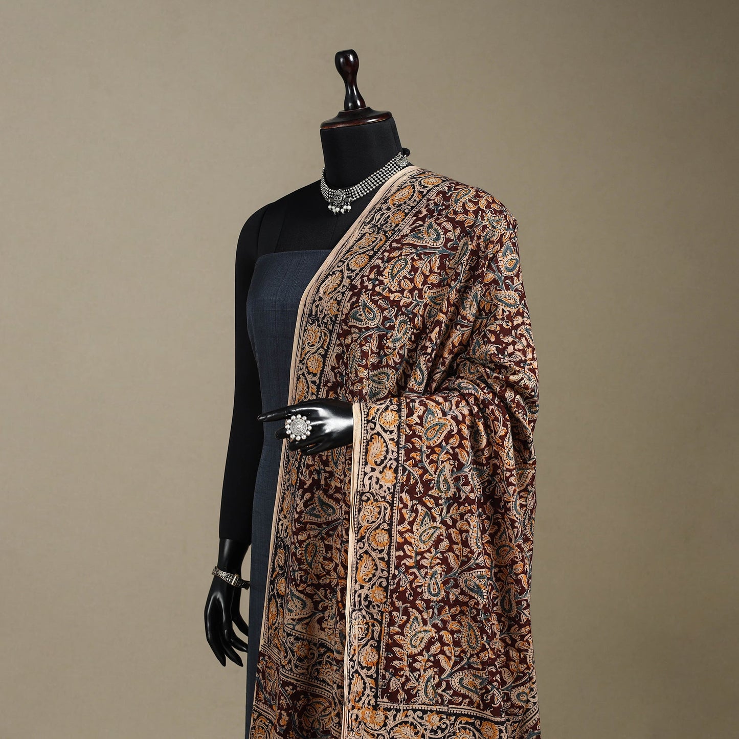 Maroon - pedana natural dyed cotton kalamkari dupatta 24