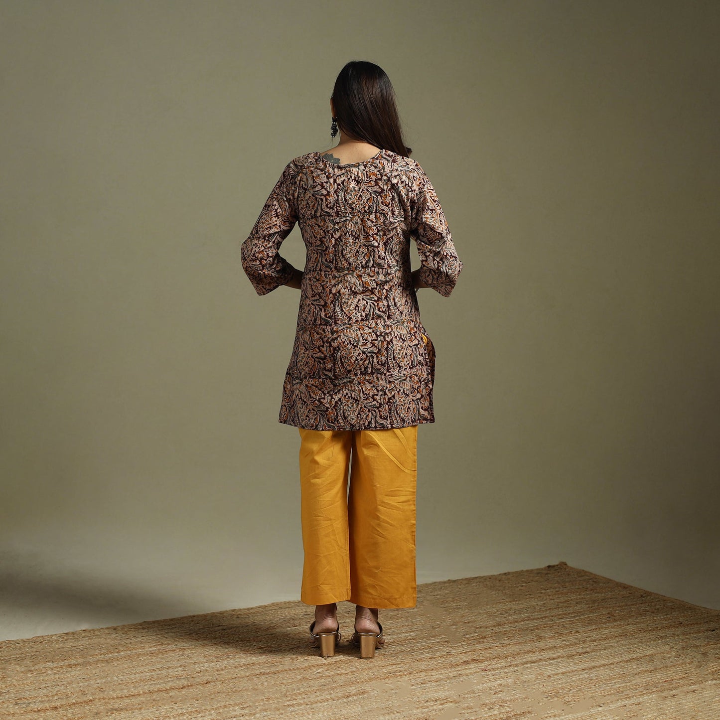 Maroon - pedana natural dyed cotton short kalamkari kurta
