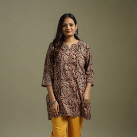 Maroon - pedana natural dyed cotton short kalamkari kurta