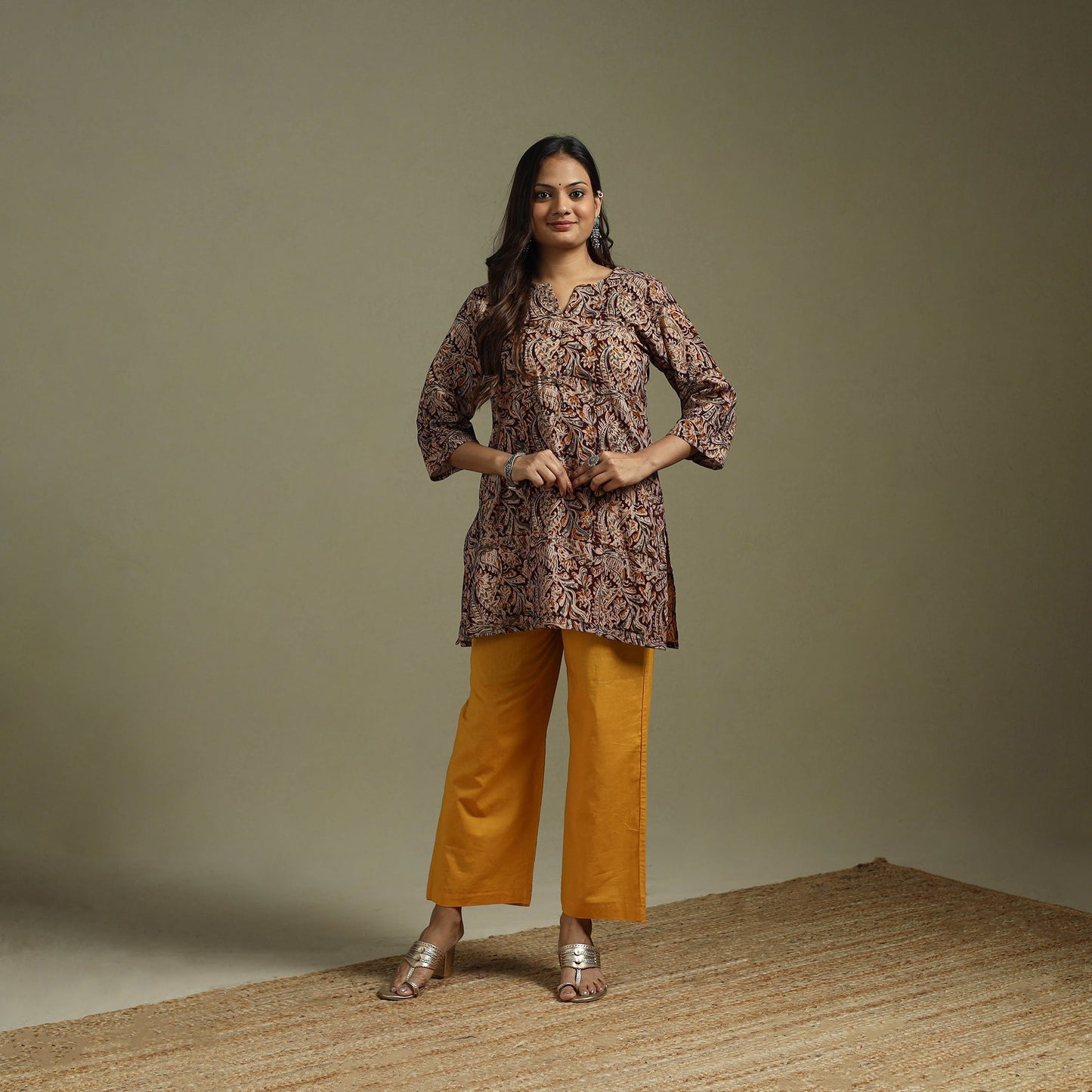 Maroon - pedana natural dyed cotton short kalamkari kurta