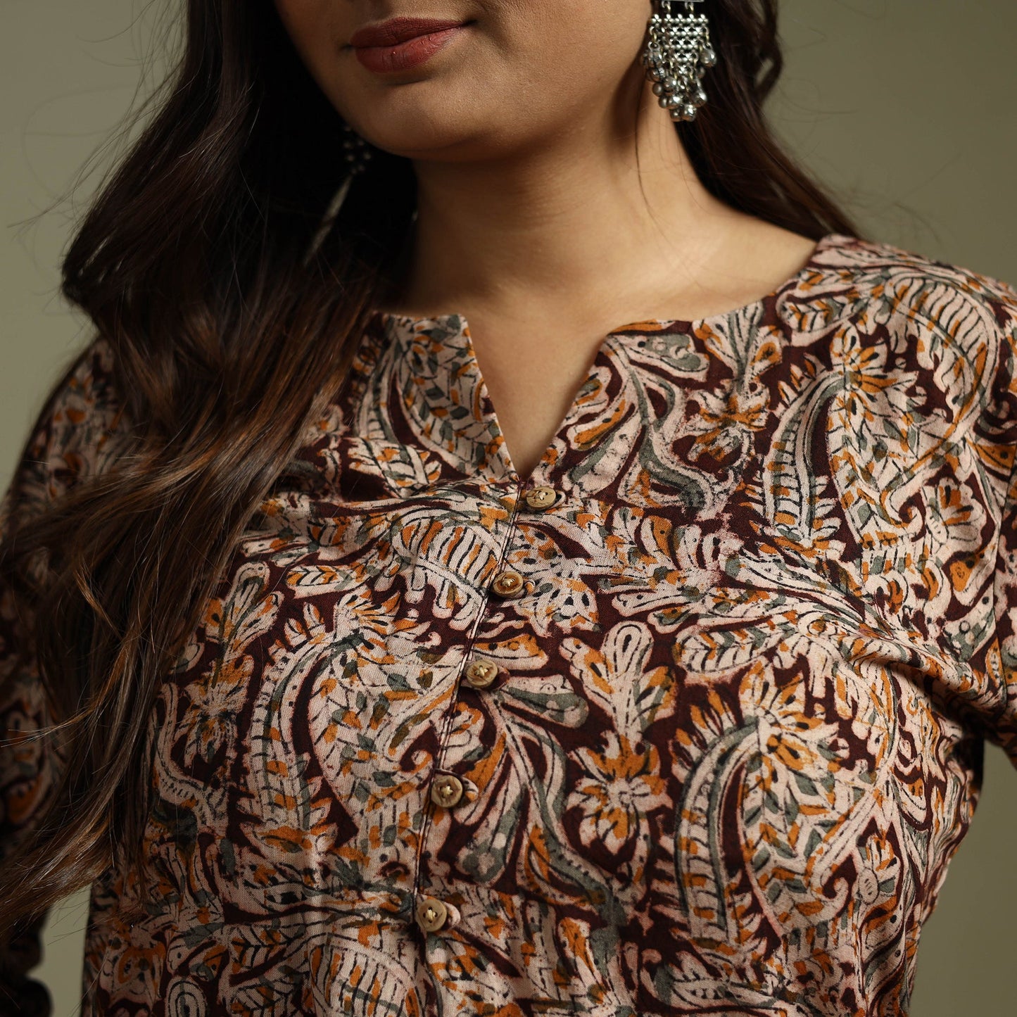 Maroon - pedana natural dyed cotton short kalamkari kurta